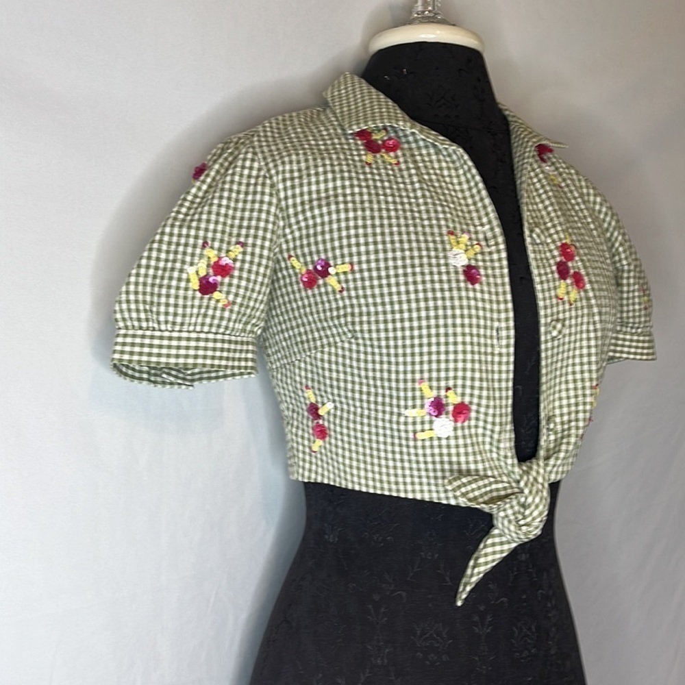 LPA Gingham Green Sequin Top Size XS - Picture 5 of 9